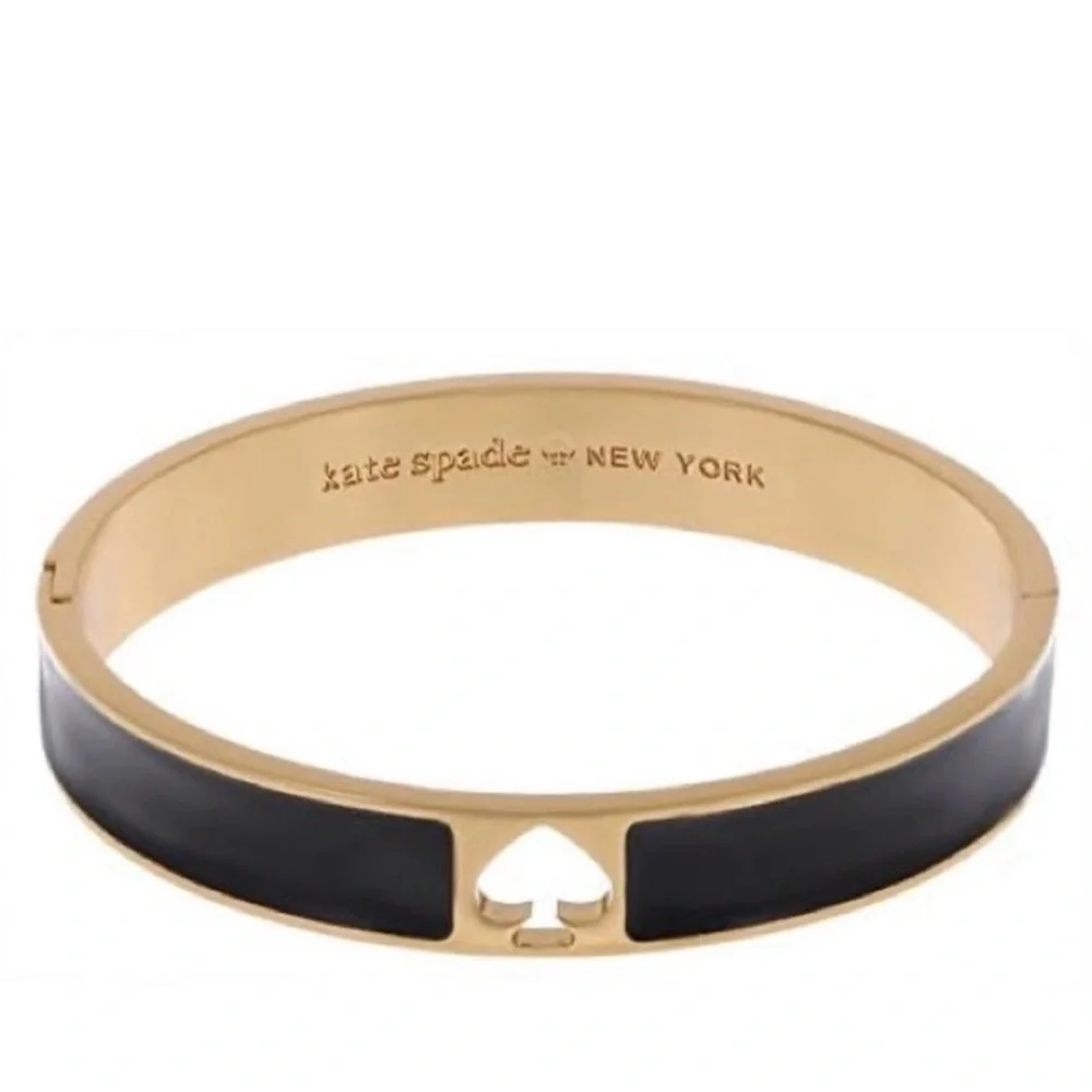 NEW Kate Spade Hole Punch Spade Hinge Bangle Bracelet Black‎ Enamel - Picture 3 of 8